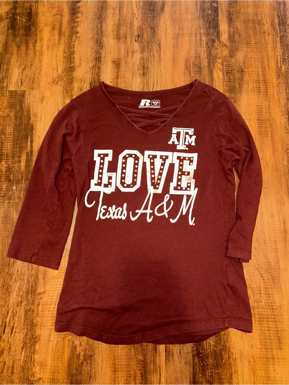 Texas A&M 3/4 sleeve Maroon "LOVE" V-Neck Shirt